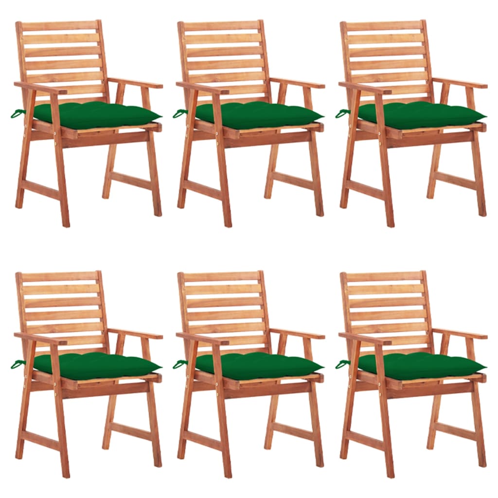 Patio Chair Set of 6 Wood and Green Cushion