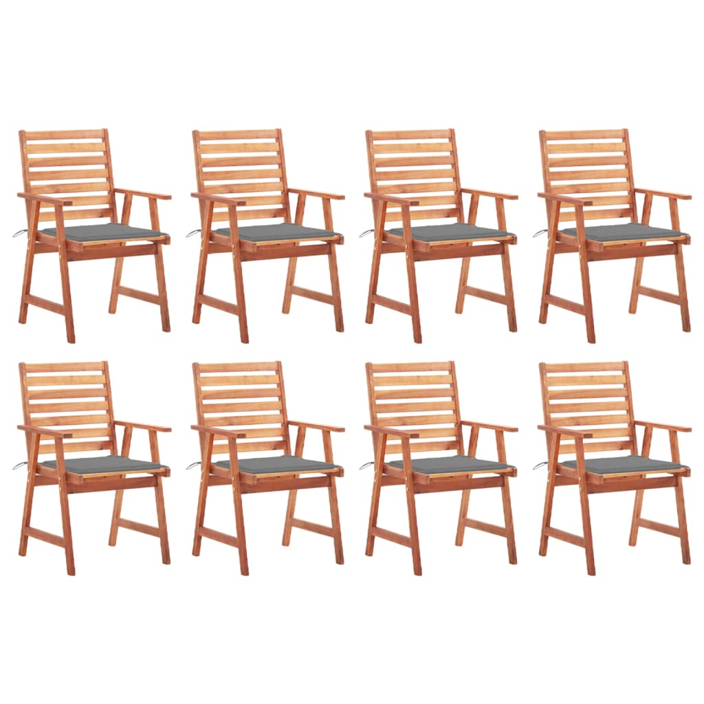 Outdoor Chair Set of 8 Natural Solid Acacia wood Standard