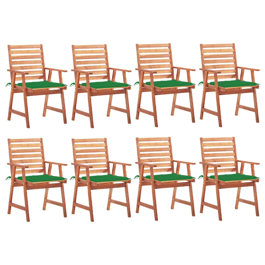 Patio Chair Set of 8 Brown with green cushions