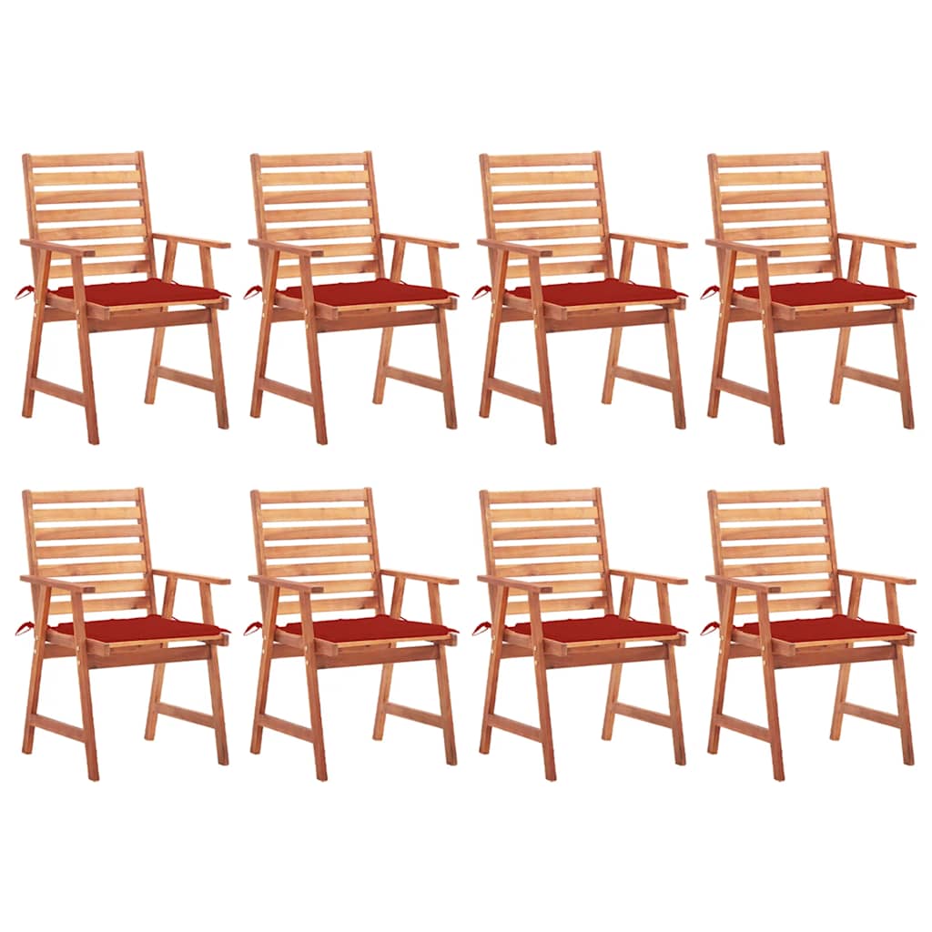 Patio Chair Set of 8 Red Solid Acacia wood Standard Stackable