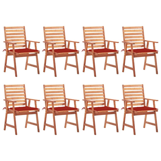 Patio Chair Set of 8 Red Solid Acacia wood Standard Stackable