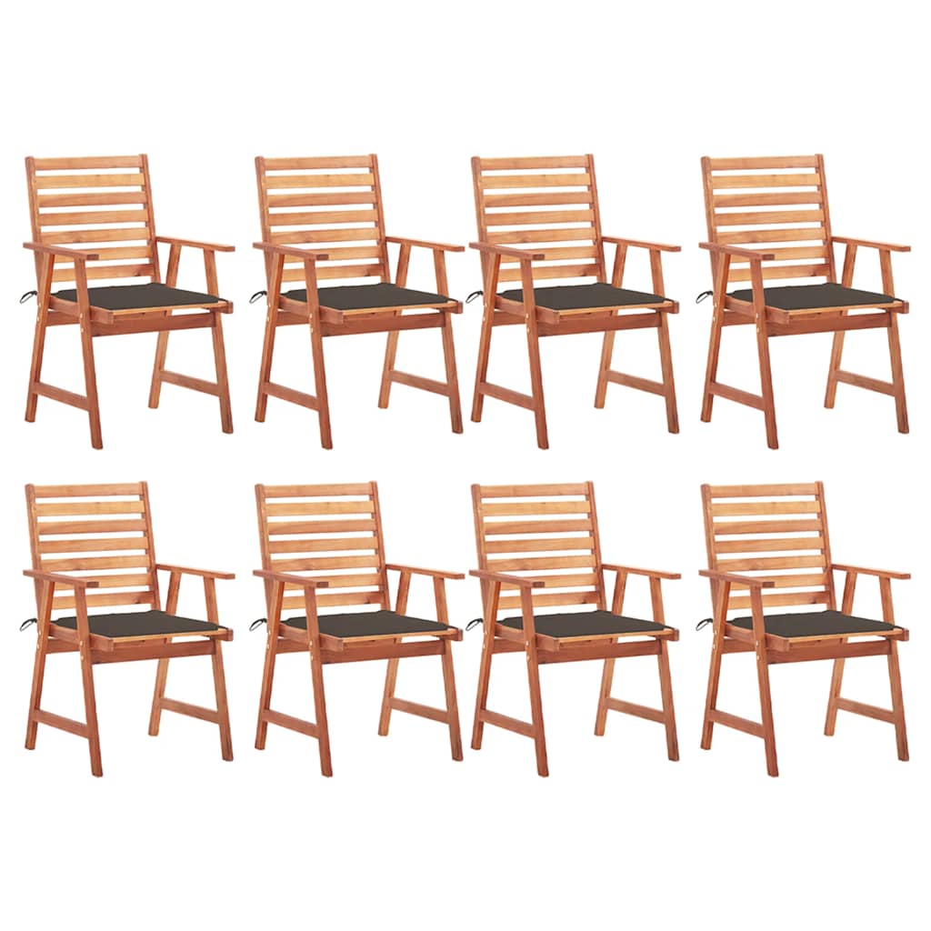 Patio Chair Set of 8 Taupe Cushion, Natural Wood