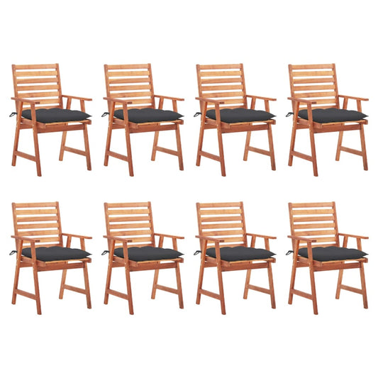 Outdoor Chair Set of 8 Anthracite Solid Acacia Wood Standard