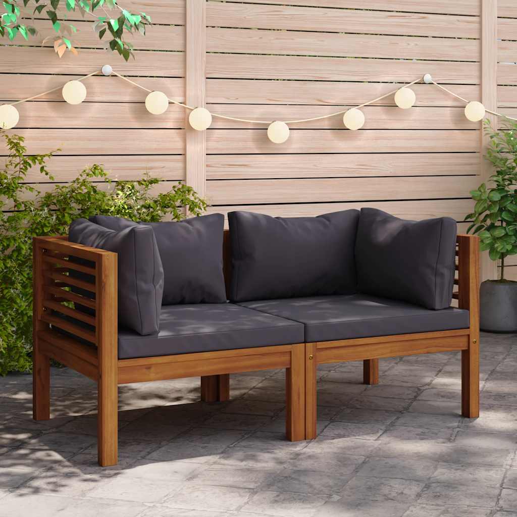 Corner Sofa Dark grey Solid acacia wood, 100% polyester Standard