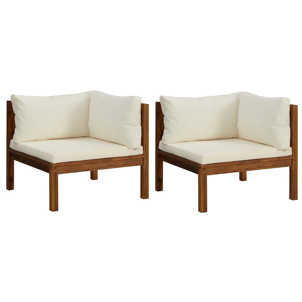 Corner Sofa Cream White Solid Acacia Wood, 100% polyester cushions