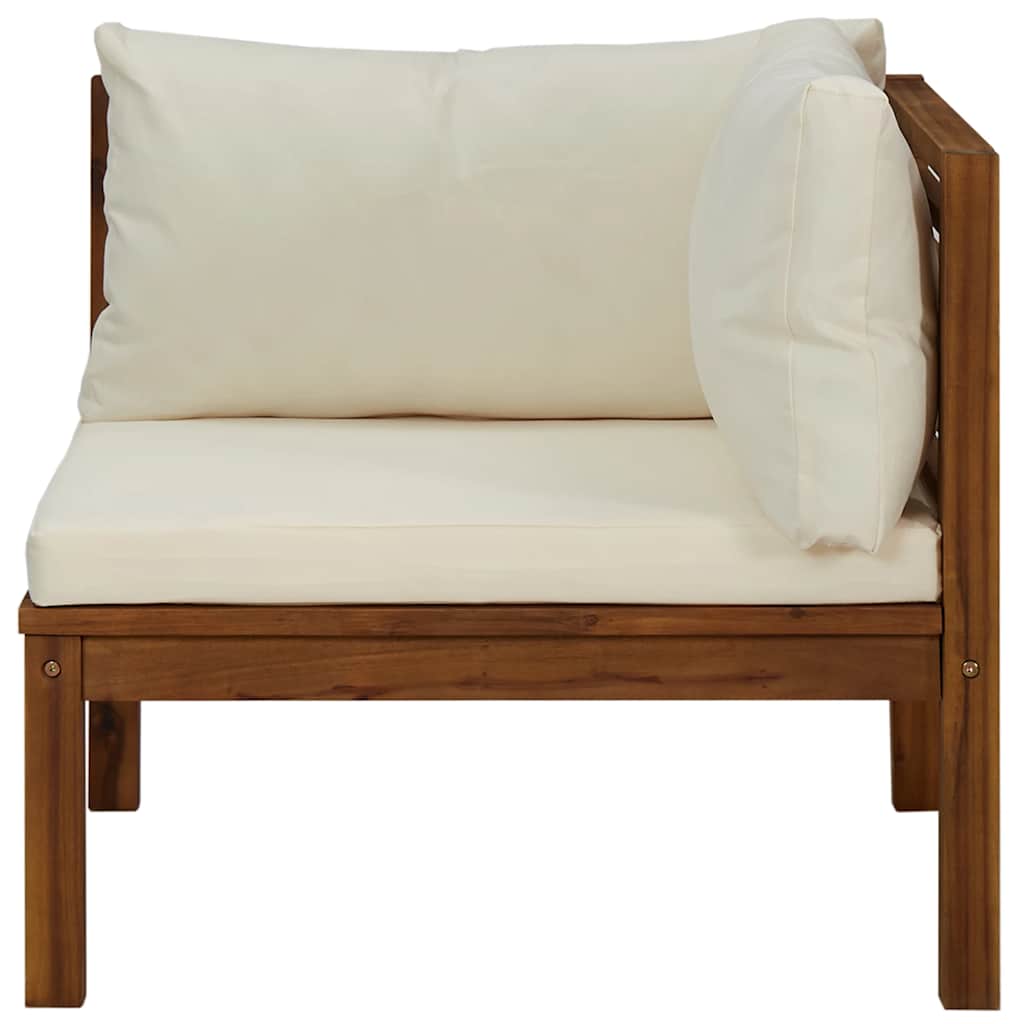Corner Sofa Cream White Solid Acacia Wood, 100% polyester cushions