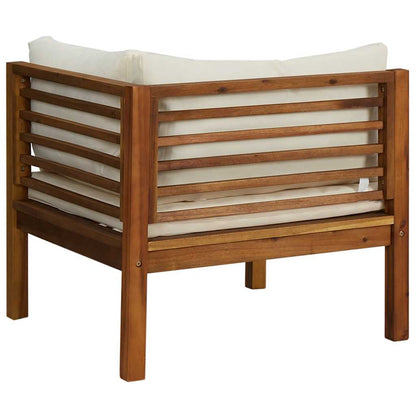 Corner Sofa Cream White Solid Acacia Wood, 100% polyester cushions