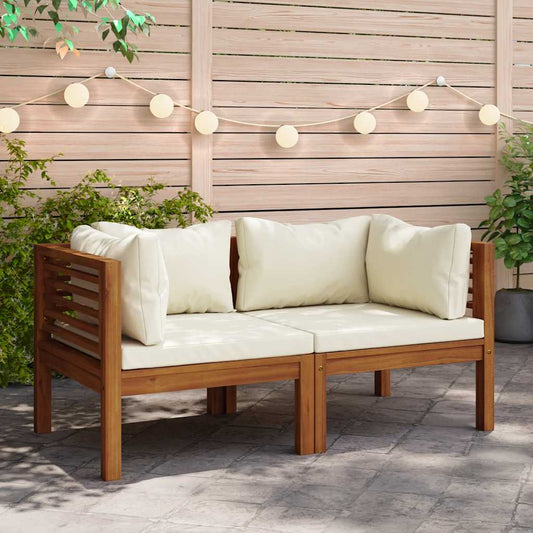Corner Sofa Cream White Solid Acacia Wood, 100% polyester cushions