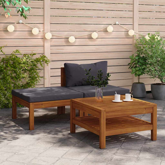 Garden Lounge Set Dark Grey Solid Acacia Wood, 100% polyester