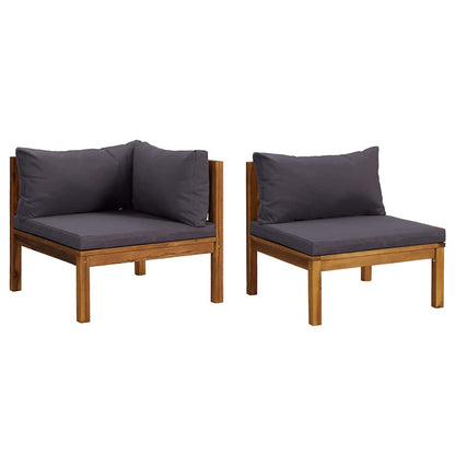 Sofa Set Dark Grey Solid Acacia Wood Modular Sofa Set