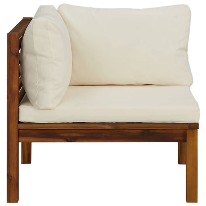 Corner Sofa Cream White Solid Acacia Wood, 100% Polyester Sturdy