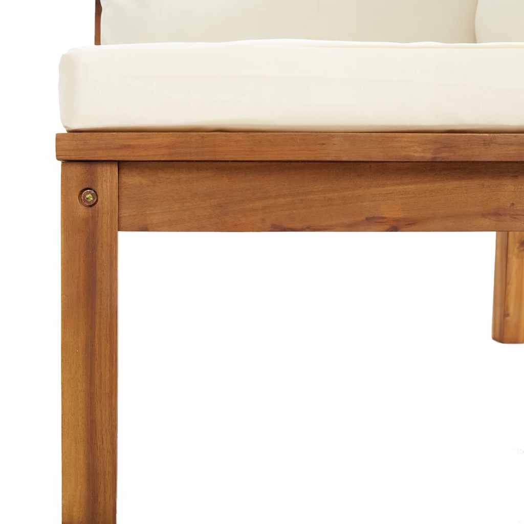 Corner Sofa Cream White Solid Acacia Wood, 100% Polyester Sturdy
