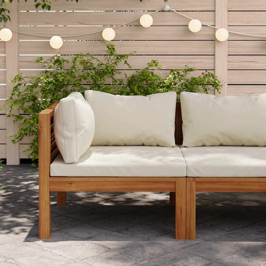 Corner Sofa Cream White Solid Acacia Wood, 100% Polyester Sturdy
