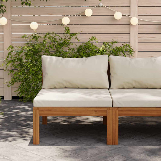 Middle Sofa Cream white Solid acacia wood, fabric (100% polyester)
