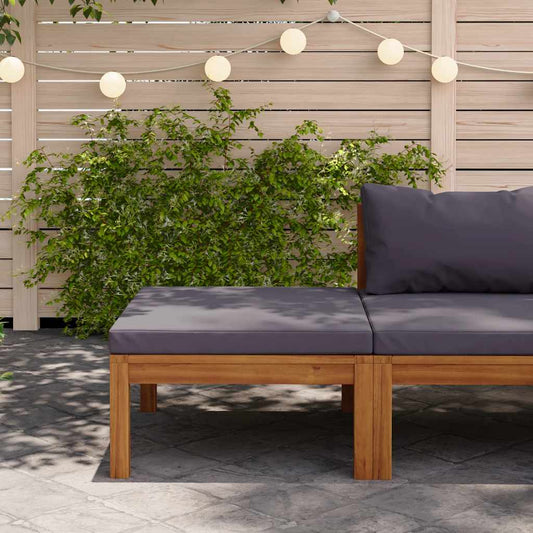 Footrest Dark Grey Solid Acacia Wood, Polyester Medium Modular