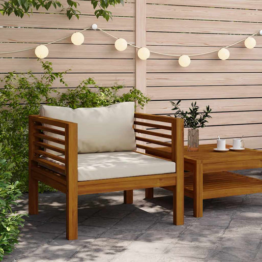 Garden Chair Cream White, Natural Wood