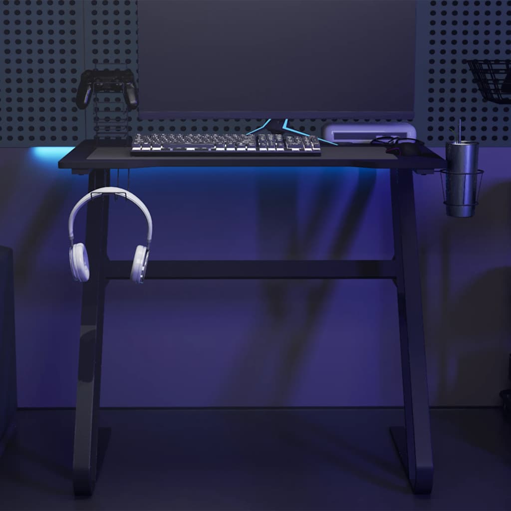 Gaming Desk Black Engineered wood Medium Ergonomic Gaming Desk