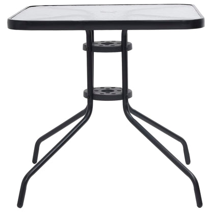 Garden Dining Set Black Steel, Tempered Glass, Plastic Rattan