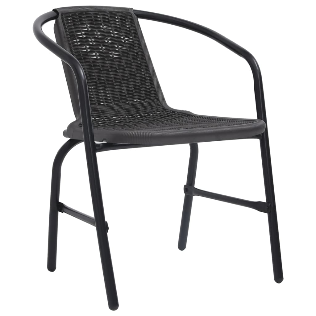 Garden Dining Set Black Steel, Tempered Glass, Plastic Rattan