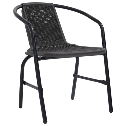 Garden Dining Set Black Steel, Tempered Glass, Plastic Rattan