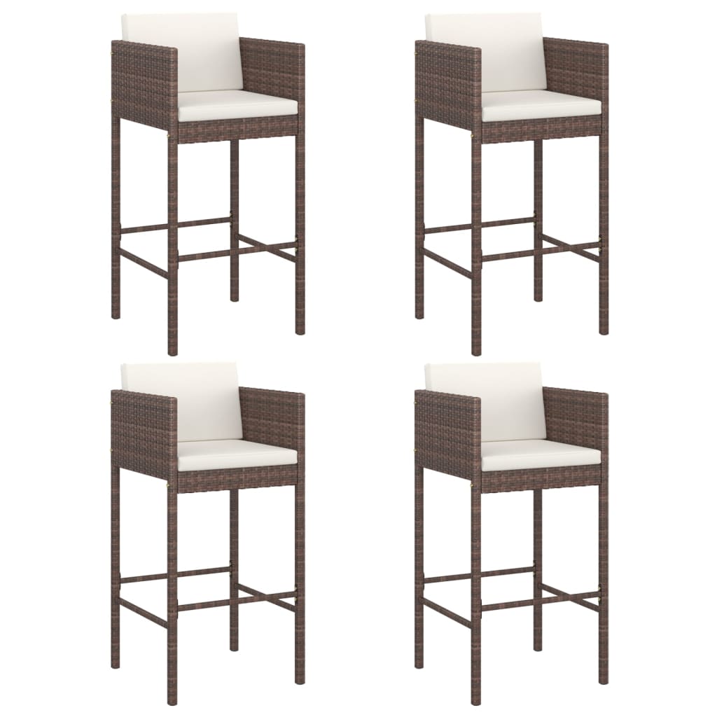 Bar Stool Set of 4 Brown Poly Rattan, Powder-Coated Steel