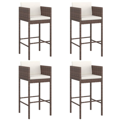 Bar Stool Set of 4 Brown Poly Rattan, Powder-Coated Steel