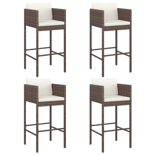 Bar Stool Set of 4 Brown Poly Rattan, Powder-Coated Steel