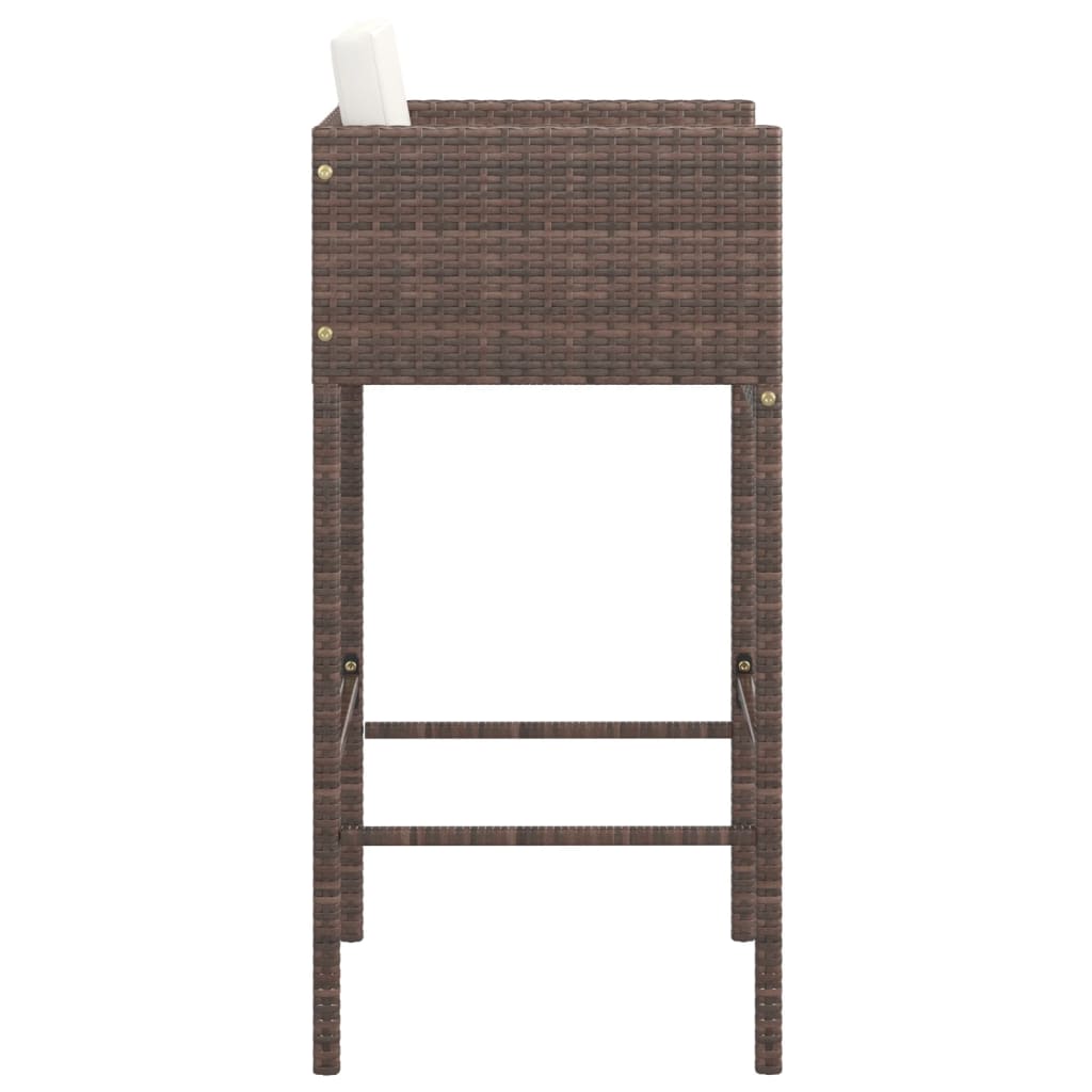 Bar Stool Set of 4 Brown Poly Rattan, Powder-Coated Steel