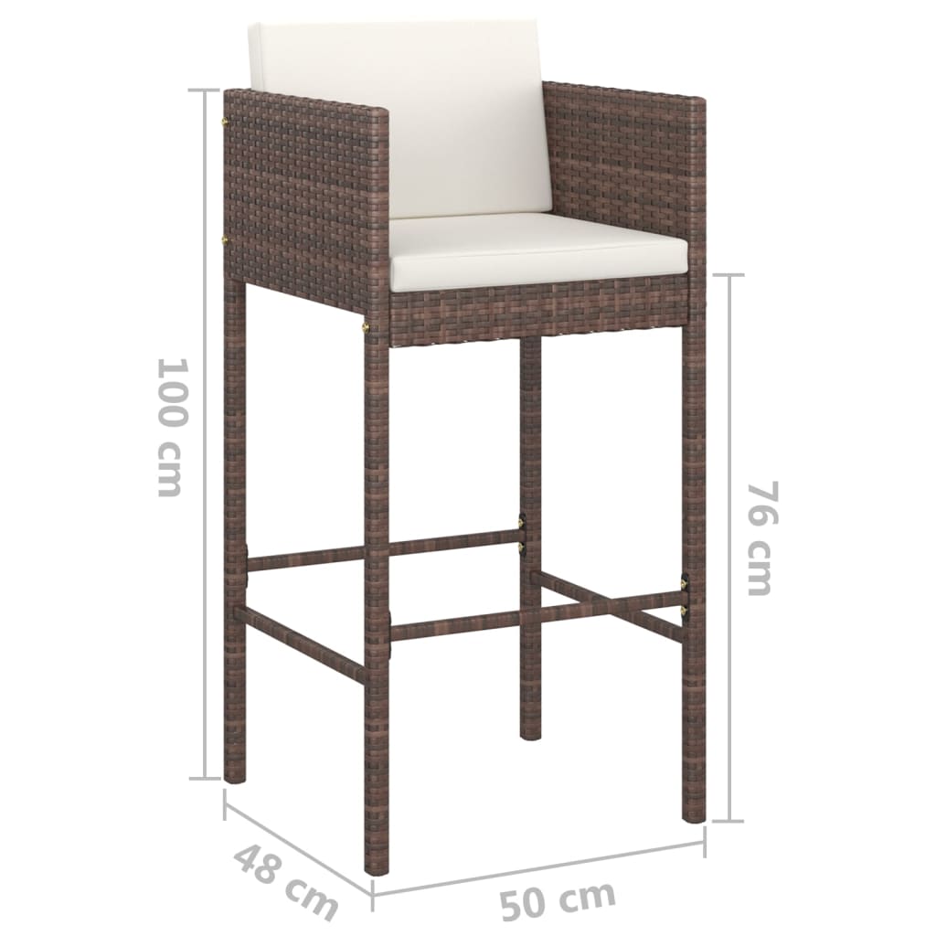 Bar Stool Set of 4 Brown Poly Rattan, Powder-Coated Steel