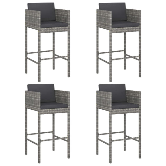 Bar Stool Set of 4 Grey Poly Rattan