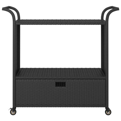 Bar Cart with Drawer Black 39.4"x17.7"x38.2" Poly Rattan