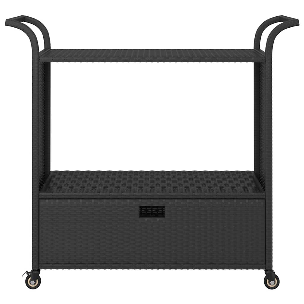 Bar Cart with Drawer Black 39.4"x17.7"x38.2" Poly Rattan