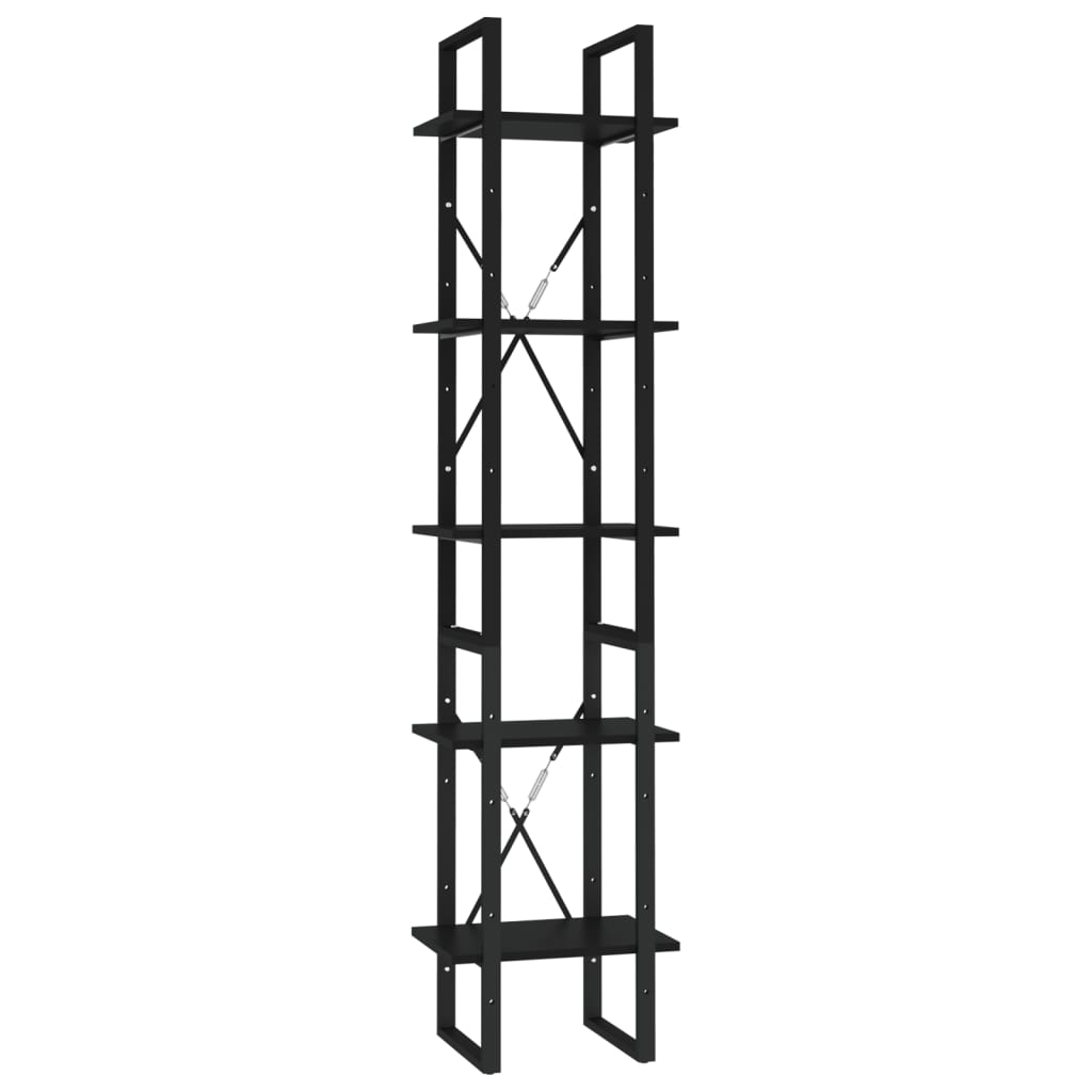Book Cabinet Black Engineered Wood Medium 5 Tier Book Cabinet
