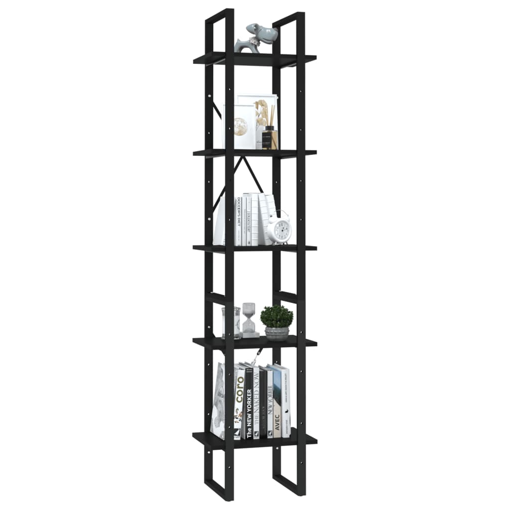 Book Cabinet Black Engineered Wood Medium 5 Tier Book Cabinet