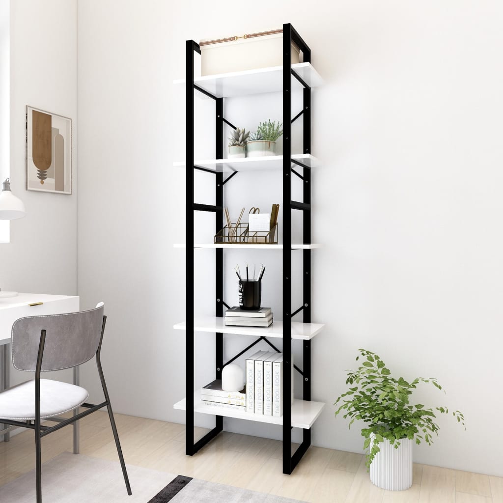 Book Cabinet White, Black Engineered wood, Metal 22.8 Storage
