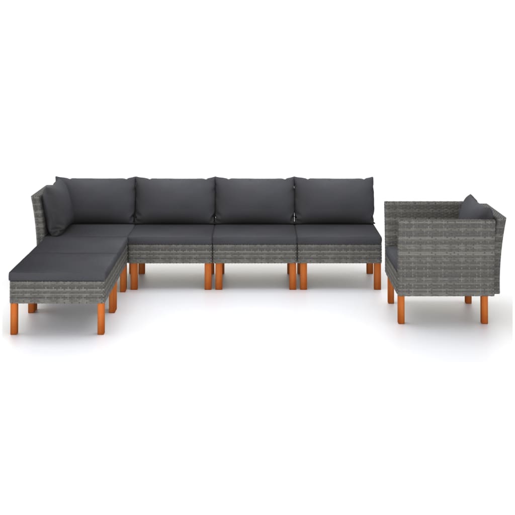 Garden Lounge Set Grey PE Rattan 7 Piece Set Modular