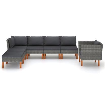 Garden Lounge Set Grey PE Rattan 7 Piece Set Modular