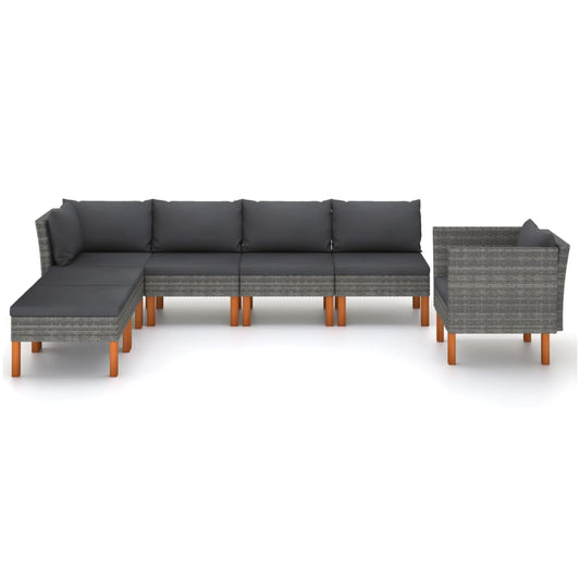 Garden Lounge Set Grey PE Rattan 7 Piece Set Modular
