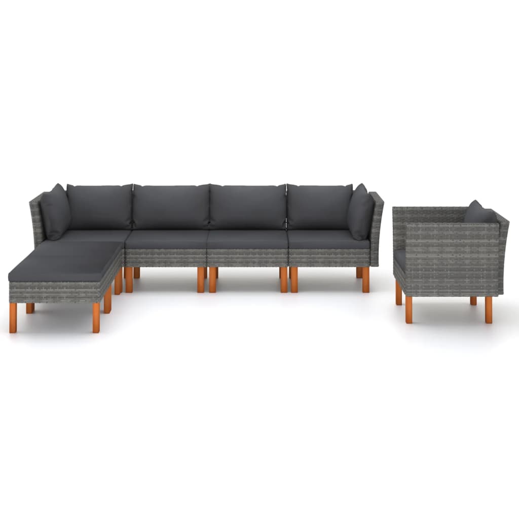 7 Piece Patio Lounge Set Poly Rattan and Eucalyptus Wood Gray
