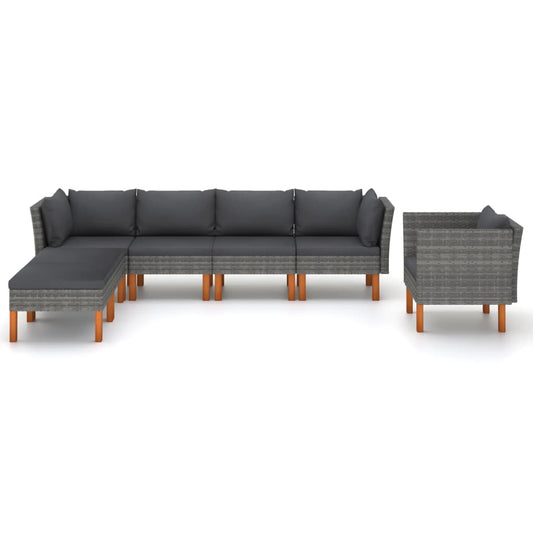 7 Piece Patio Lounge Set Poly Rattan and Eucalyptus Wood Gray