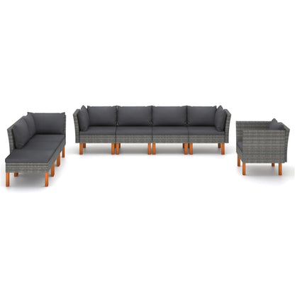 Garden Lounge Set Gray PE Rattan Medium Removable Covers