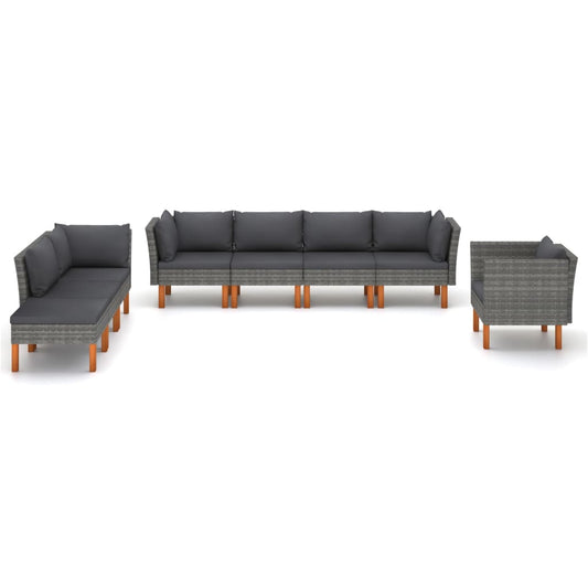 Garden Lounge Set Gray PE Rattan Medium Removable Covers