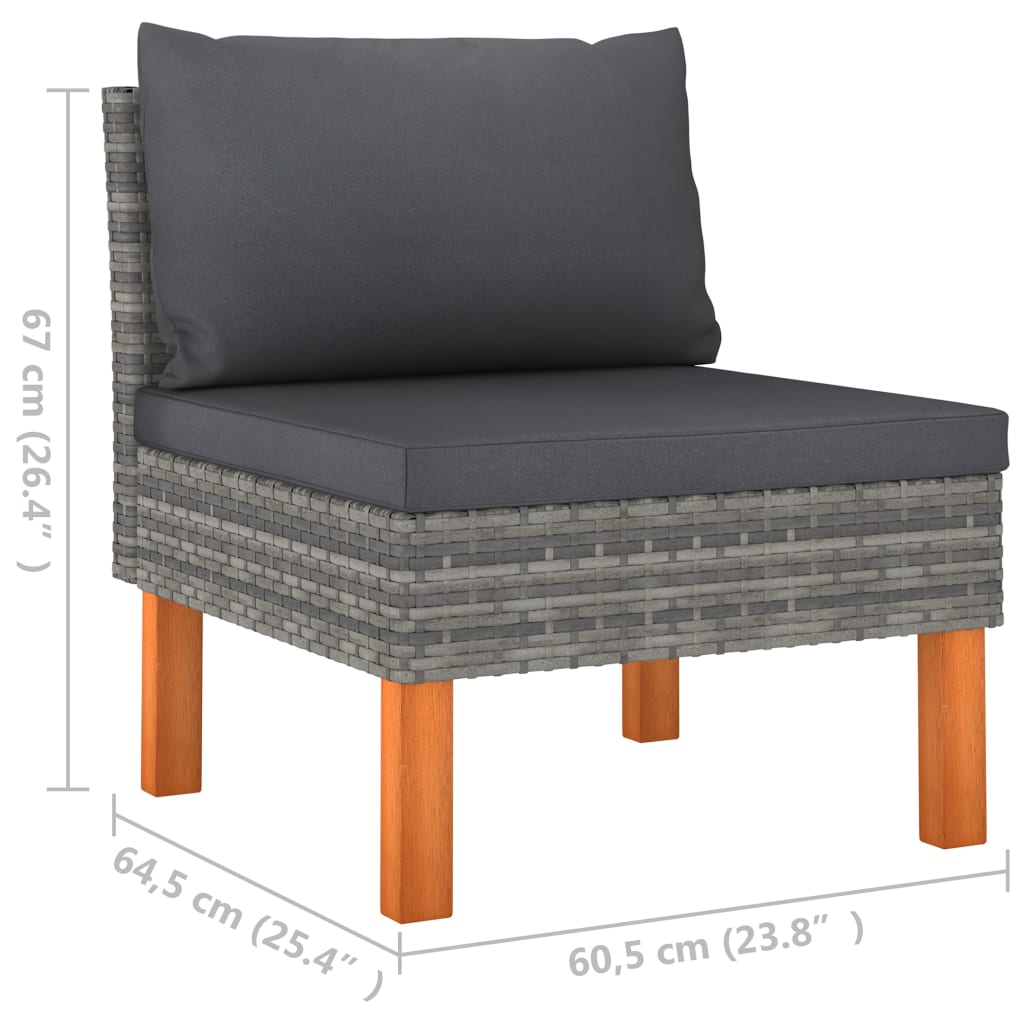 Garden Lounge Set Gray PE Rattan Medium Removable Covers
