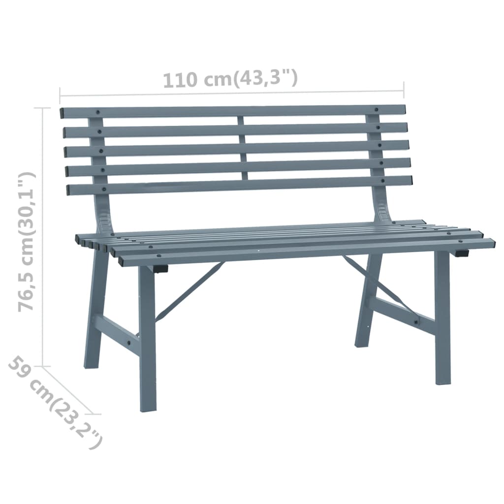 Garden Bench Grey Powder-Coated Steel Medium Garden Bench