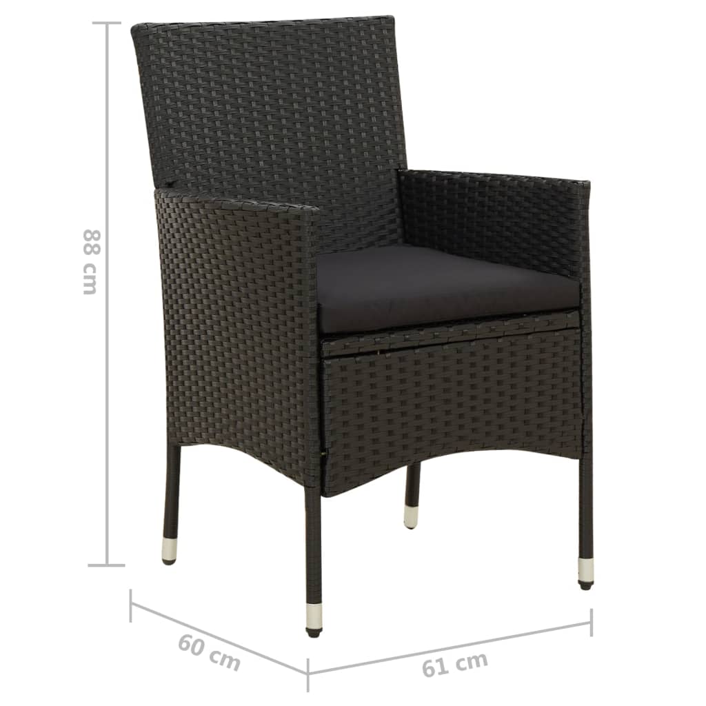 Garden Chair Set of 2 Black Poly Rattan Medium