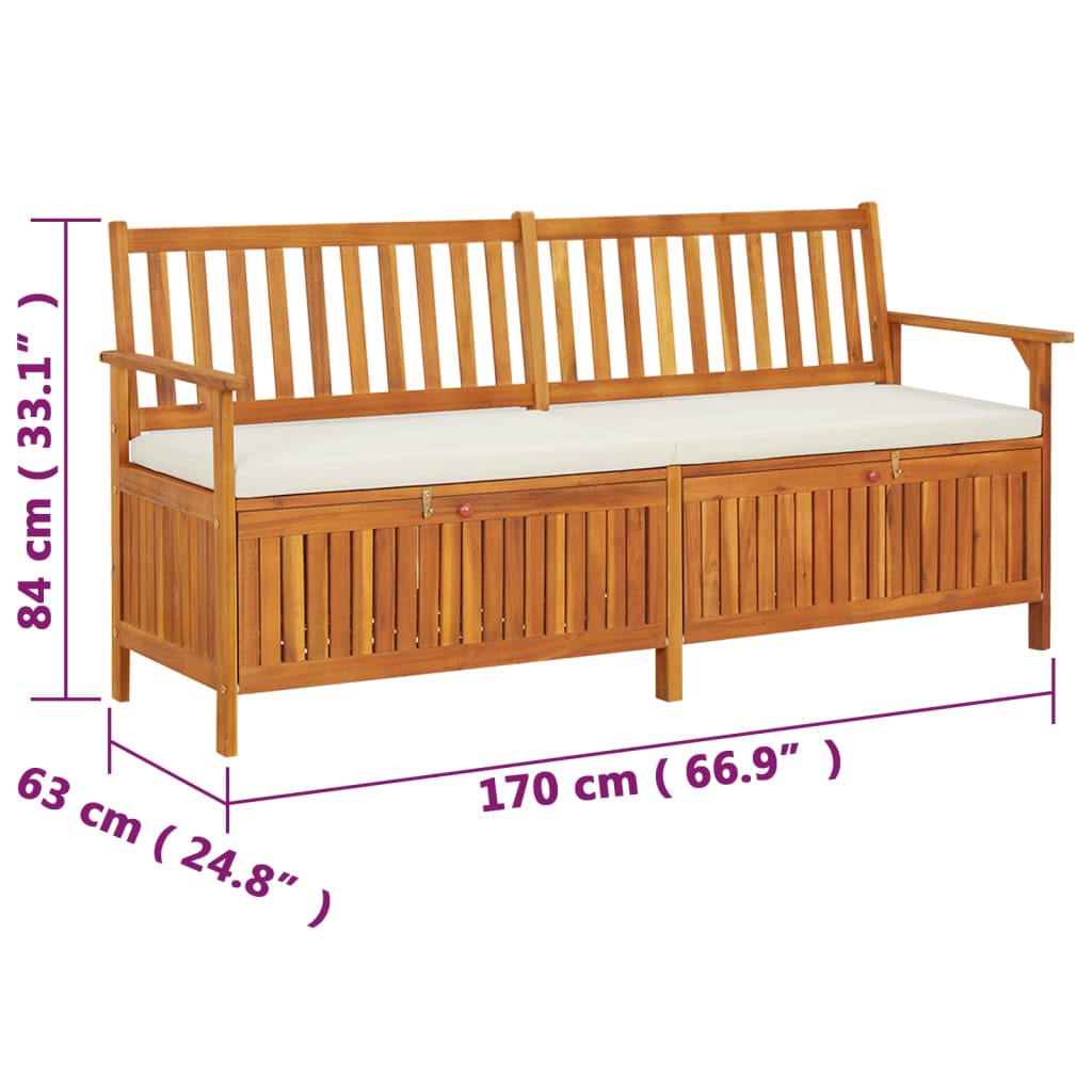 Bench Brown, Cream White Solid Acacia wood, 100% polyester fabric