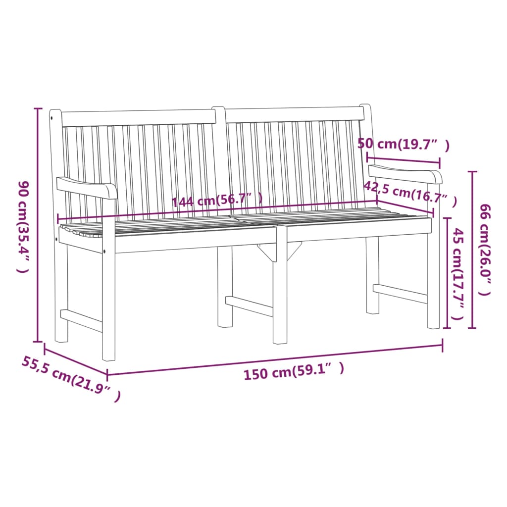 Garden Bench Natural Brown Solid Acacia Wood Large Durable