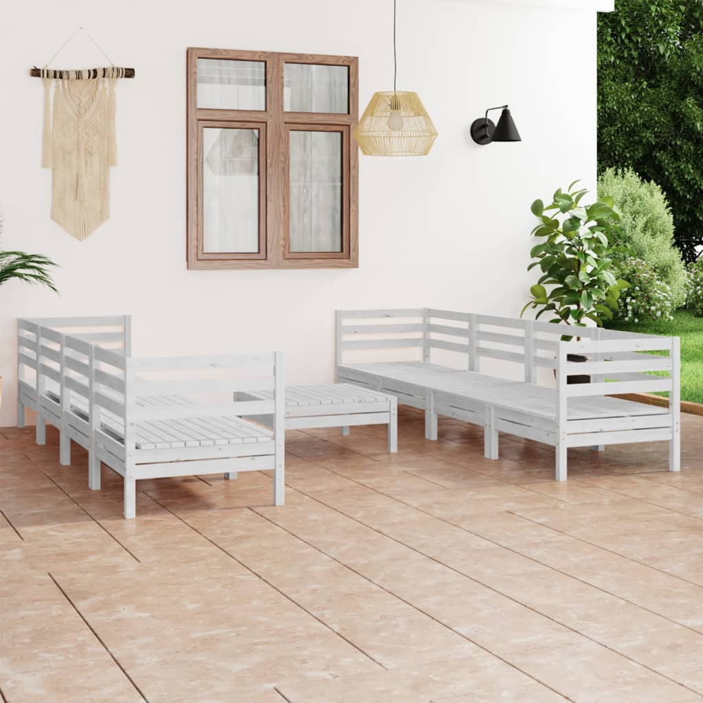 Garden Lounge Set White Solid Pinewood Large Modular