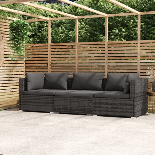 3-seater Sofa Grey PE rattan, powder-coated steel, plastic Medium