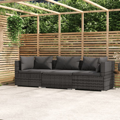 3-seater Sofa Grey PE rattan, powder-coated steel, plastic Medium